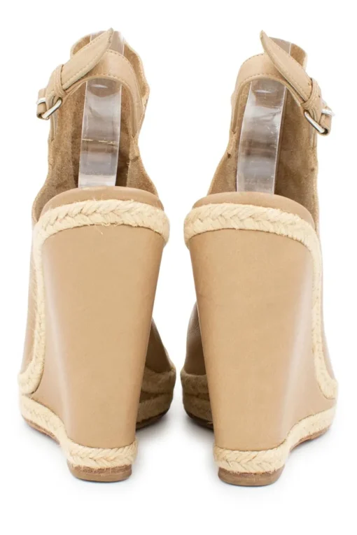 Sand grained leather open toe slingback wedge