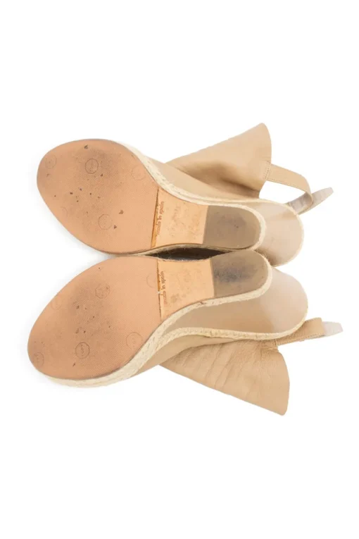 Sand grained leather open toe slingback wedge