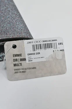 Silver and blue glitter-bonded fabric Emmie crossbody chain clutch