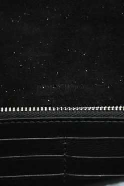 Silver and blue glitter-bonded fabric Emmie crossbody chain clutch
