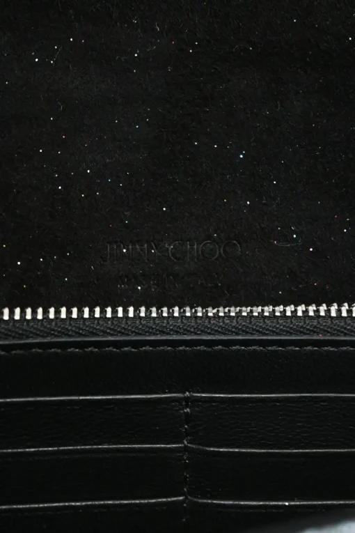 Silver and blue glitter-bonded fabric Emmie crossbody chain clutch