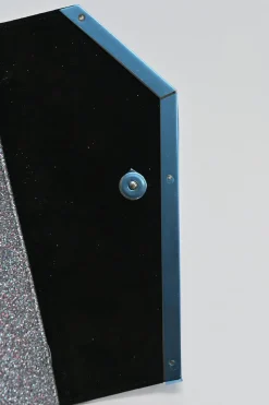 Silver and blue glitter-bonded fabric Emmie crossbody chain clutch