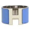 Silver and blue palladium-plated sterling silver and enamel extra wide Clic H bracelet