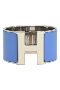 Silver and blue palladium-plated sterling silver and enamel extra wide Clic H bracelet