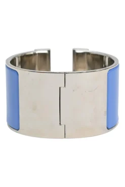Silver and blue palladium-plated sterling silver and enamel extra wide Clic H bracelet