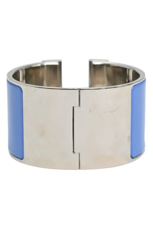 Silver and blue palladium-plated sterling silver and enamel extra wide Clic H bracelet