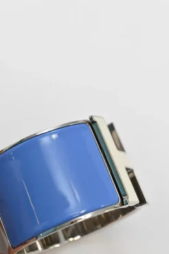 Silver and blue palladium-plated sterling silver and enamel extra wide Clic H bracelet