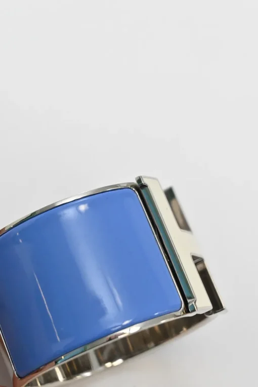 Silver and blue palladium-plated sterling silver and enamel extra wide Clic H bracelet
