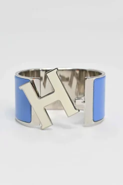 Silver and blue palladium-plated sterling silver and enamel extra wide Clic H bracelet