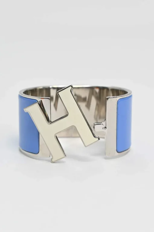 Silver and blue palladium-plated sterling silver and enamel extra wide Clic H bracelet