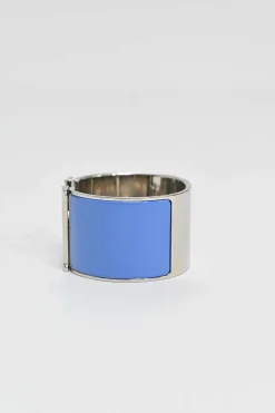 Silver and blue palladium-plated sterling silver and enamel extra wide Clic H bracelet