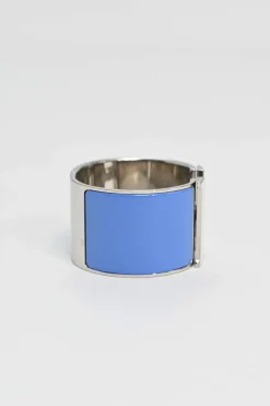 Silver and blue palladium-plated sterling silver and enamel extra wide Clic H bracelet