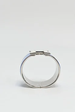 Silver and blue palladium-plated sterling silver and enamel extra wide Clic H bracelet