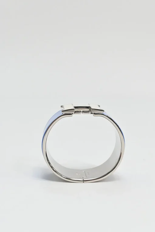 Silver and blue palladium-plated sterling silver and enamel extra wide Clic H bracelet