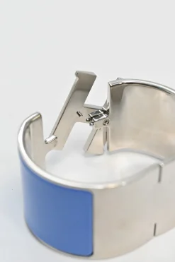 Silver and blue palladium-plated sterling silver and enamel extra wide Clic H bracelet