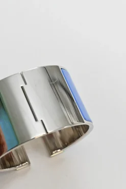 Silver and blue palladium-plated sterling silver and enamel extra wide Clic H bracelet