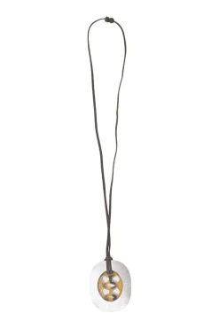 Silver and brown lacquered horn Lift pendant on waxed cotton strap