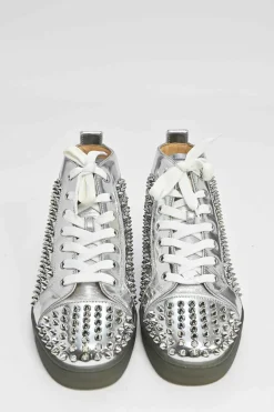 Silver antispecchio leather and rubber spike Louis high-top sneakers