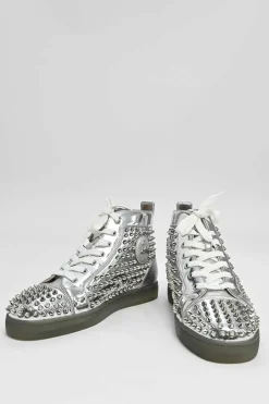 Silver antispecchio leather and rubber spike Louis high-top sneakers