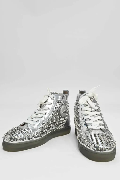 Silver antispecchio leather and rubber spike Louis high-top sneakers