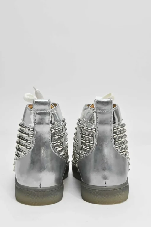 Silver antispecchio leather and rubber spike Louis high-top sneakers