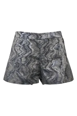 Silver cotton-silk blend abstract jacquard pull-on wide-leg shorts