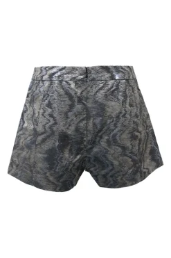 Silver cotton-silk blend abstract jacquard pull-on wide-leg shorts
