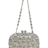 Silver crystal-embellished chain skull clutch with kiss lock fastening