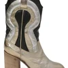 Silver foiled calfskin Troy pull-on mid-calf Western block heel boots