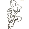 Silver glass stones with off white ribbon necklace