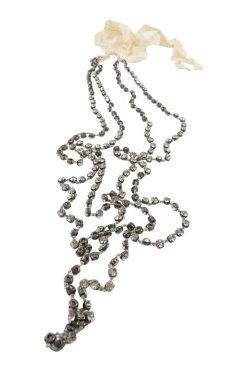 Silver glass stones with off white ribbon necklace
