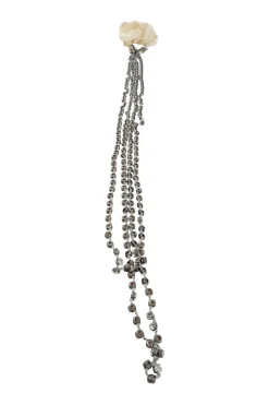 Silver glass stones with off white ribbon necklace