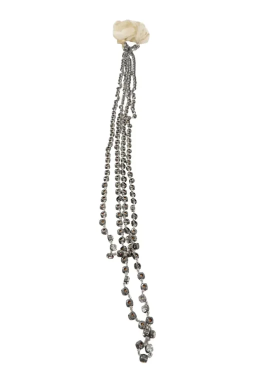 Silver glass stones with off white ribbon necklace