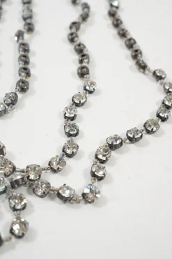 Silver glass stones with off white ribbon necklace