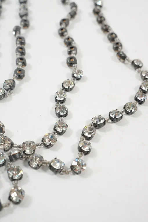Silver glass stones with off white ribbon necklace