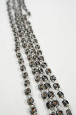 Silver glass stones with off white ribbon necklace