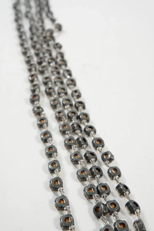 Silver glass stones with off white ribbon necklace