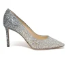 Silver glitter-bonded leather pointed-toe Romy 85 pumps