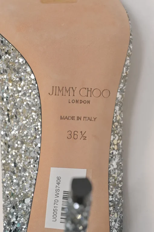 Silver glitter-bonded leather pointed-toe Romy 85 pumps