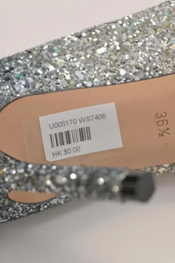 Silver glitter-bonded leather pointed-toe Romy 85 pumps