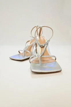 Silver Holographic Stretch Sandals