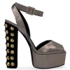 Silver leather wedges with golden studded heel