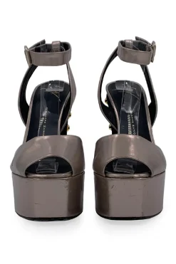 Silver leather wedges with golden studded heel