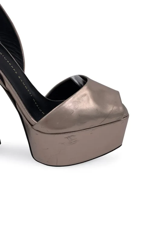Silver leather wedges with golden studded heel