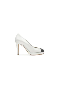Silver leather wrapped heel &amp; silver metal Double C