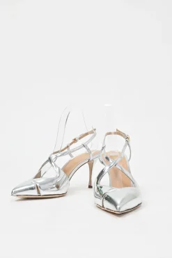 Silver mirrored leather pointed-toe Bon Ton slingback pumps