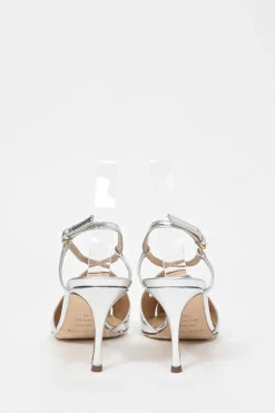 Silver mirrored leather pointed-toe Bon Ton slingback pumps