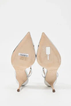 Silver mirrored leather pointed-toe Bon Ton slingback pumps