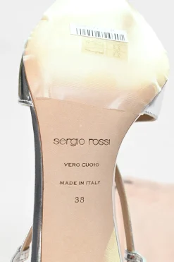Silver mirrored leather pointed-toe Bon Ton slingback pumps