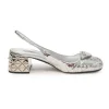 Silver mirrored leather slingback pumps with faceted logo vamp plaque and mirrored block heels